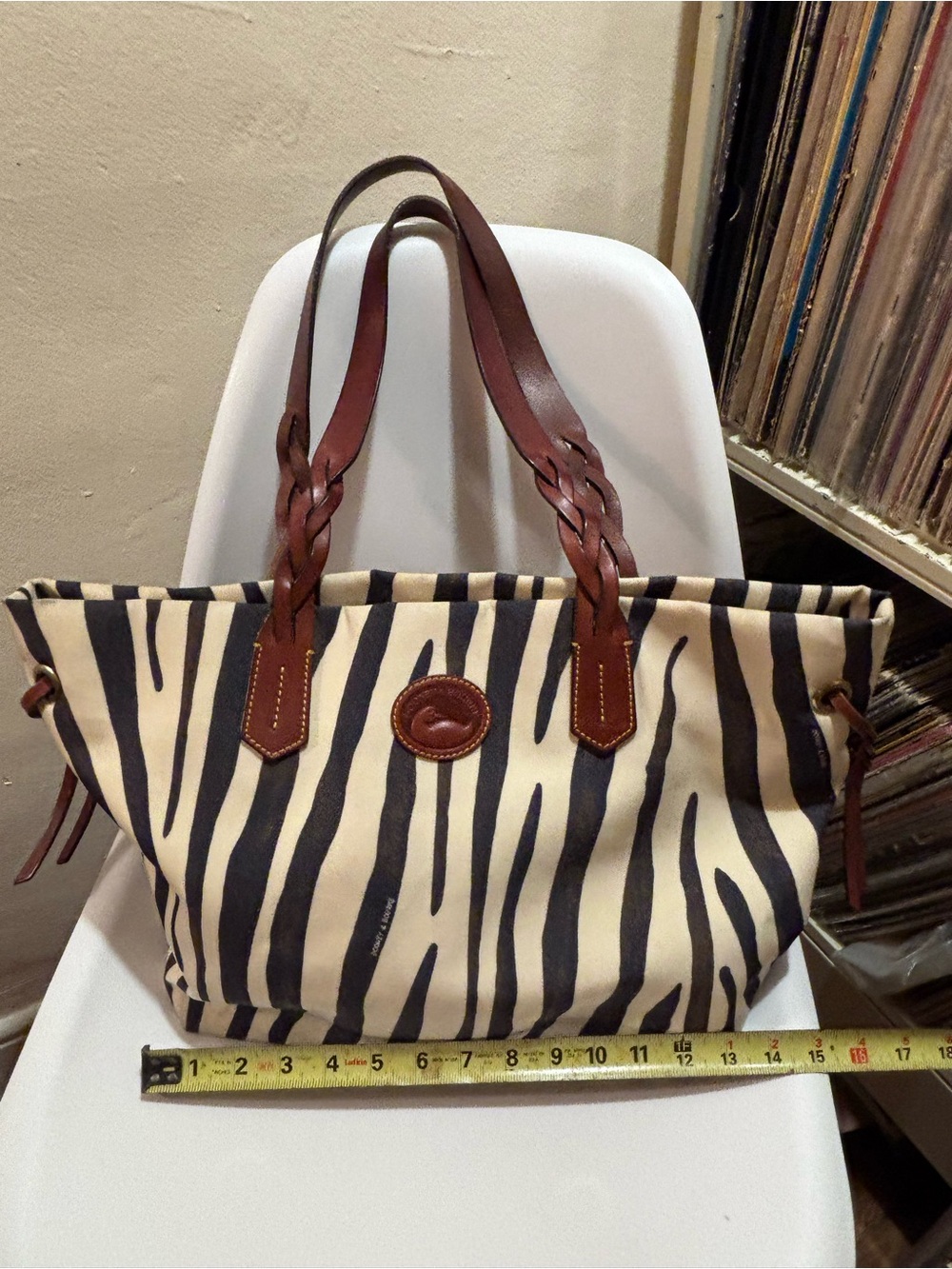 Dooney & Bourke Large Zebra-Print Tote with Brown Leather Shoulder Straps - Picture 3 of 9